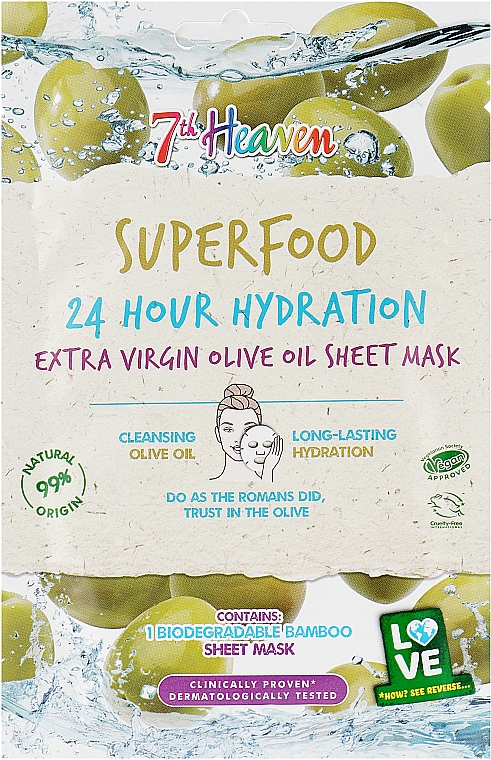 Тканинна маска для обличчя з оливковою олією - 7th Heaven Superfood 24H Hydration Extra Virgin Olive Oil Sheet Mask — фото N1