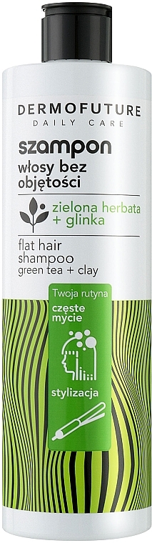 Шампунь для об'єму волосся "Зелений чай і глина" - Dermofuture Daily Care Flat Hair Shampoo Green Tea + Clay — фото N1