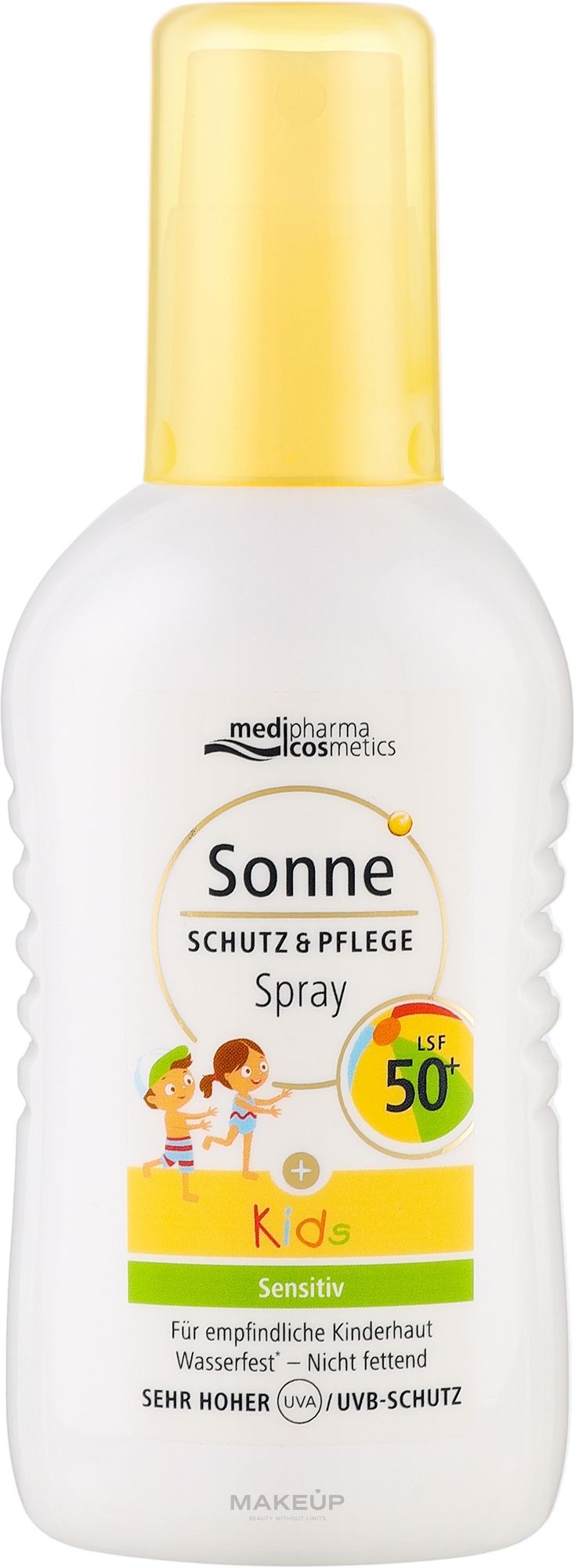 Солнцезащитный водостойкий спрей-эмульсия для чувствительной детской кожи - Medipharma Cosmetics Sonne SPF 50+ — фото 200ml
