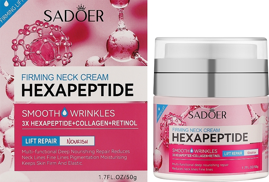 Зміцнюючий крем для шиї для розгладження зморшок - Sadoer Hexapeptide Firming Neck Cream — фото N2