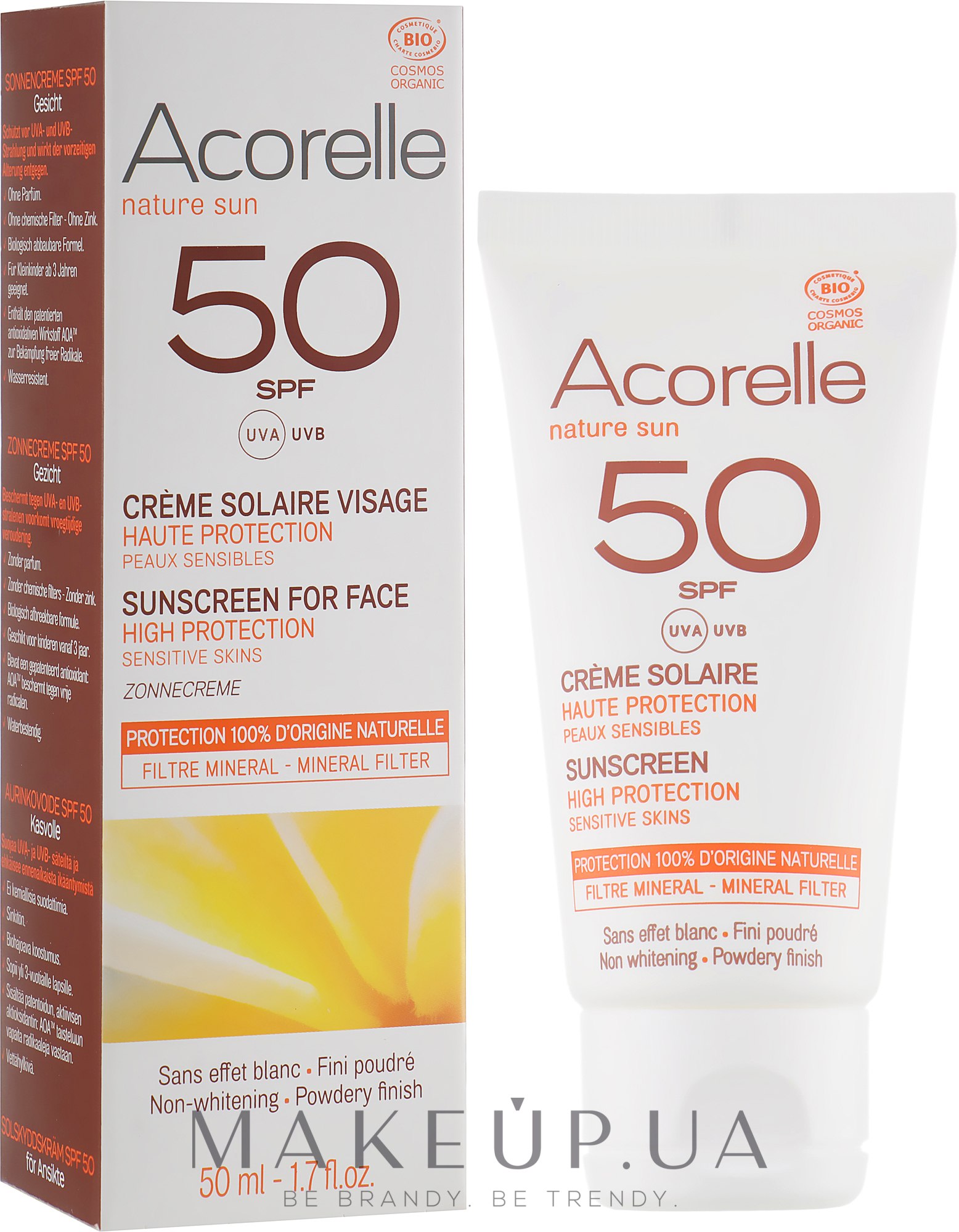 Солнцезащитный крем для лица с эффектом пудры - Acorelle Sunscreen High Protection SPF50 — фото 50ml