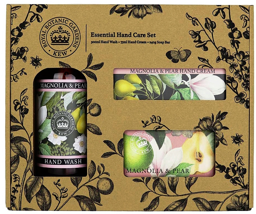 Набір - The English Soap Company Magnolia & Pear Essential Hand Care Set (soap/240g + h/cr/75ml + h/wash/500ml) — фото N1