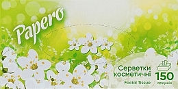 Косметичні серветки двошарові 210х200 мм в коробці, білі, 150 шт., зелена упаковка - Papero — фото N1