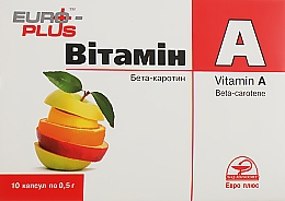 Биологическая активная добавка "Витамин А", 10 капсул - Евро Плюс — фото N1