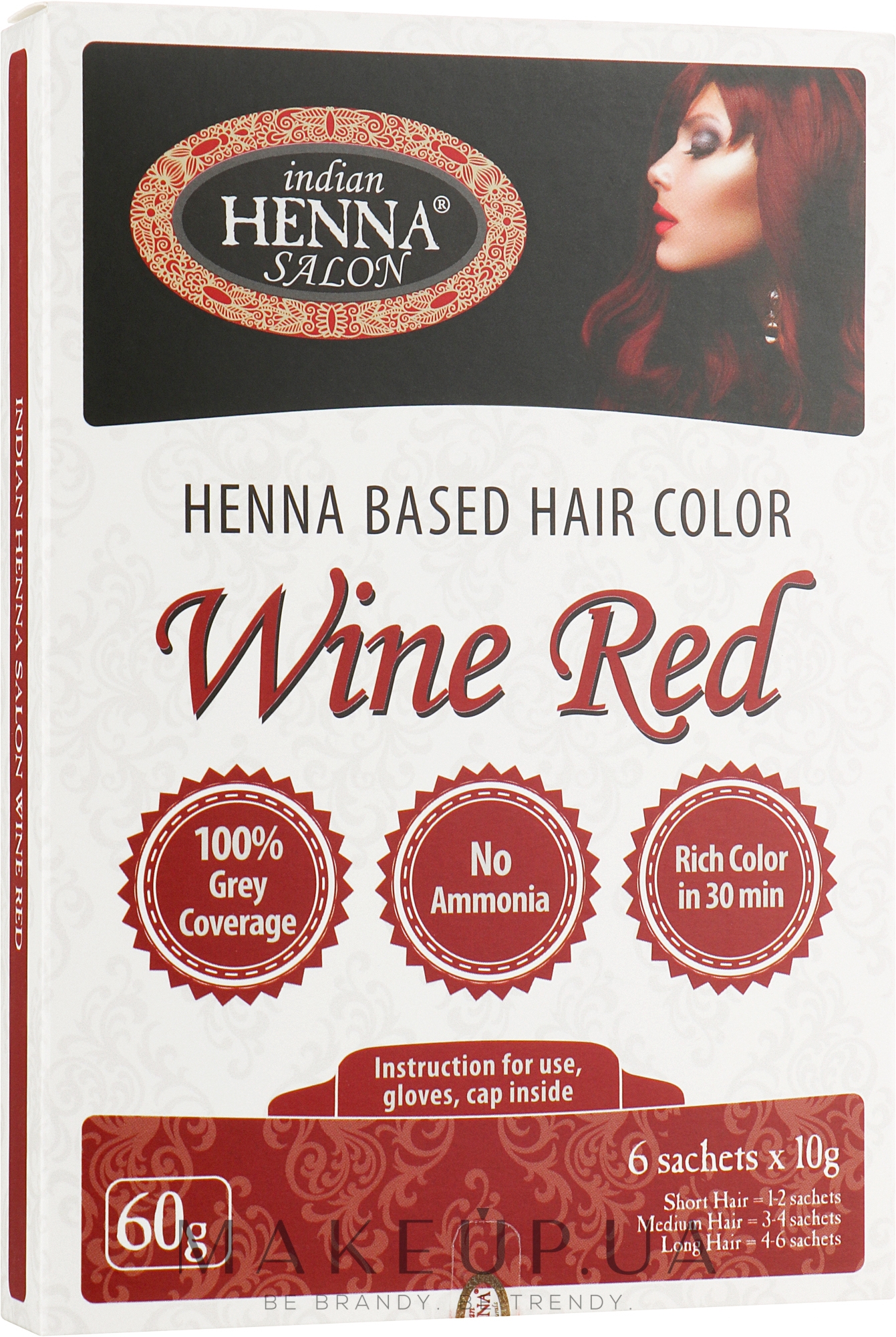 Фарба для волосся "Червоне вино" - Indian Henna Salon Based Hair Colour Wine Red — фото 60g