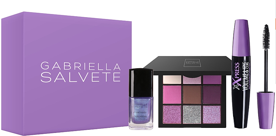 Набір - Gabriella Salvete Gift Box Violet (mascara/11ml + eyeshadow/palette/9g + n/polish/11ml) — фото N1