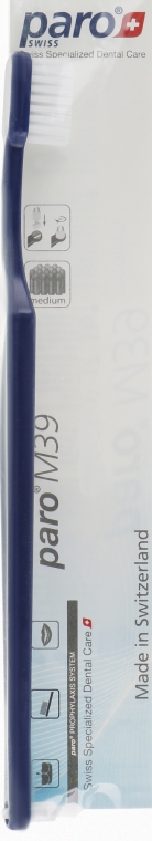 Зубная щетка, с монопучковой насадкой (полиэтиленовая упаковка), синяя - Paro Swiss M39 Toothbrush — фото N1