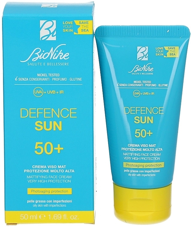 Солнцезащитный матирующий крем - BioNike Defence Sun SPF50 Mattifying Face Cream — фото N2