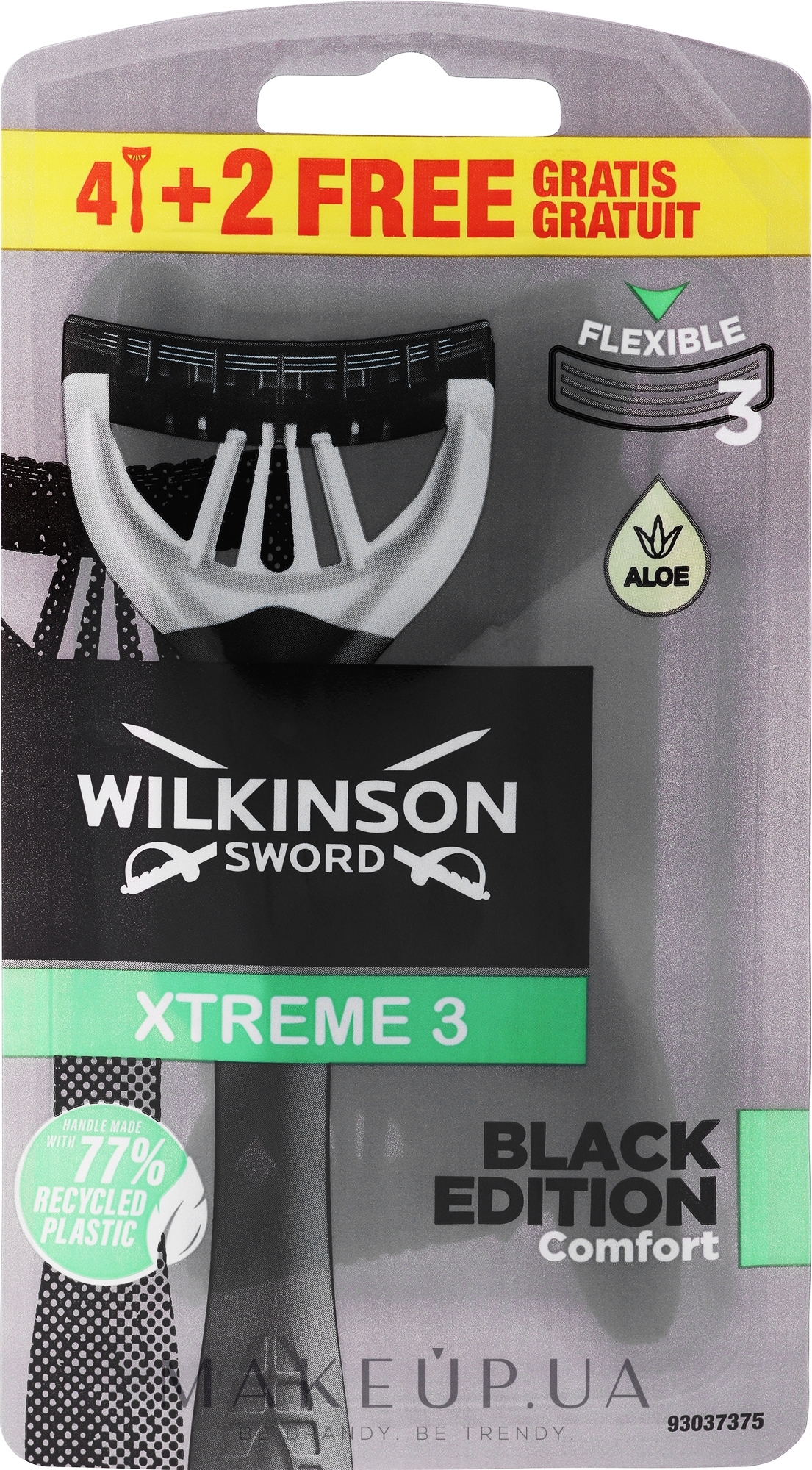 Набор одноразовых станков для бритья, 4+2 шт. - Wilkinson Sword Xtreme 3 Black Edition — фото 6шт