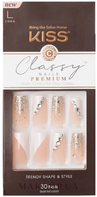 Набор накладных ногтей с клеем - Kiss Nails Classy Nails Premium Classy L Long — фото Gorgeous
