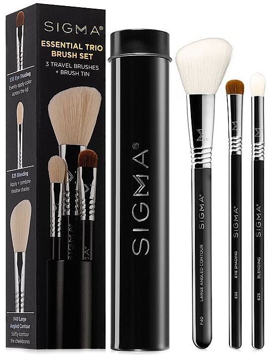 Набір пензлів для макіяжу в футлярі, чорний, 3 шт. - Sigma Beauty Essential Trio Brush Set — фото N1