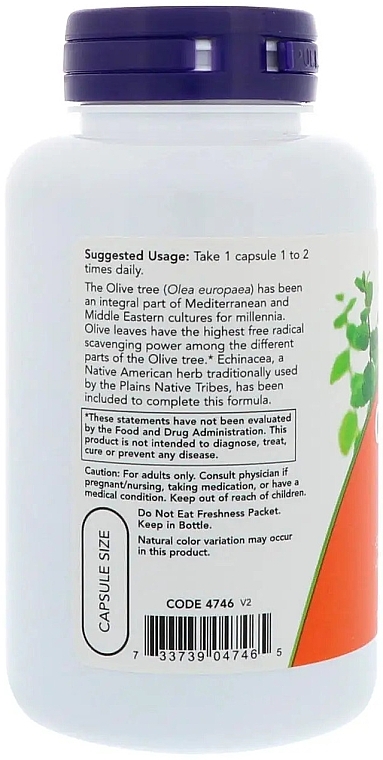 Екстракт з листя оливкового дерева, 400 мг - Now Foods Olive Leaf Extract — фото N3