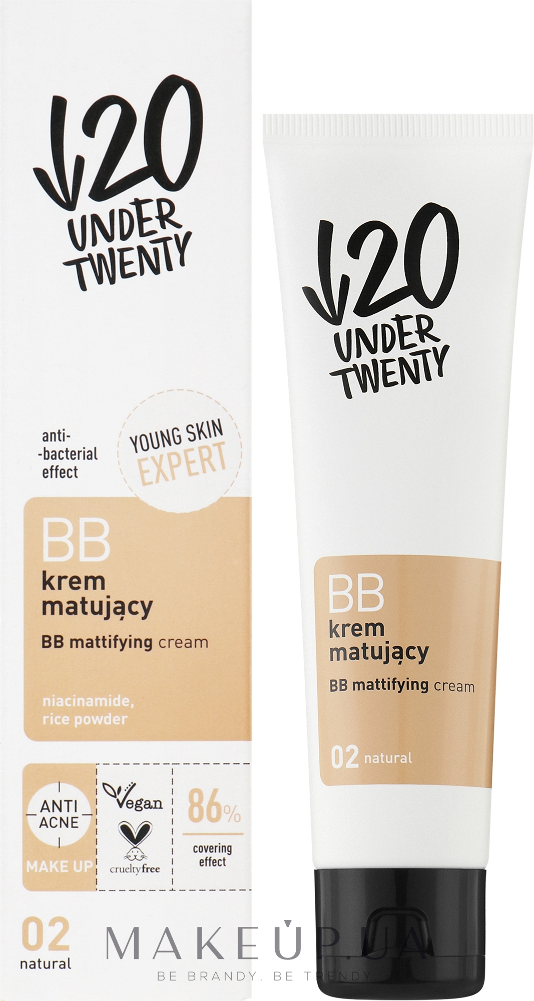 Матирующий антибактериальный BB-крем , 02 натуральный - Under Twenty Anti! Acne — фото 60ml