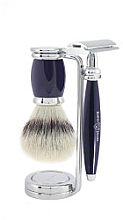 Духи, Парфюмерия, косметика Набор для бритья - Edwin Jagger Bulbous 3 Piece Double Edge Safety Razor Set Synthetic Silver Tip Blue