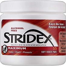 Парфумерія, косметика Очищувальні диски проти акне, без спирту - Stridex Single-Step Acne Control Maximum Salicylic Acid 2%