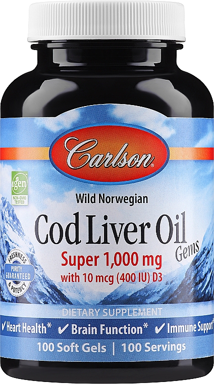 Масло печени трески, 1000мг - Carlson Labs Cod Liver Oil Gems — фото N1