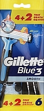 Набір одноразових станків для гоління, 4+2 шт. - Gillette Blue 3 Smooth — фото N1