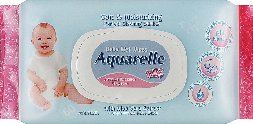 Детские влажные салфетки с крышечкой, 60 шт. - Sts Cosmetics Aquarelle Kids Wet Wipes — фото N1