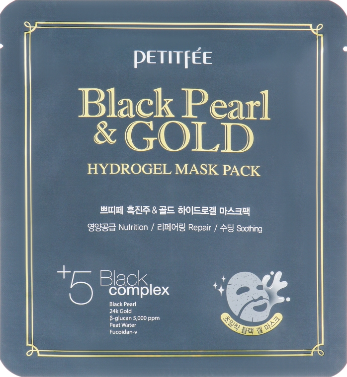 Гидрогелевая маска для лица с золотом и черным жемчугом - Petitfee & Koelf Black Pearl & Gold Hydrogel Mask Pack