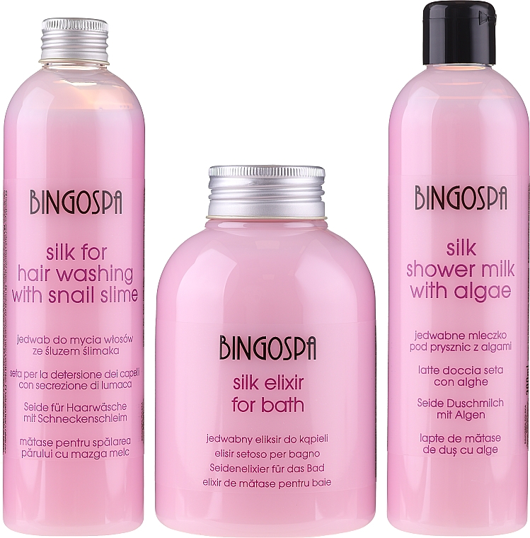Набір - BingoSpa Spa Cosmetics With Silk Set (show/milk/300ml + h/shm/300ml + bath/elixir/500ml) — фото N1