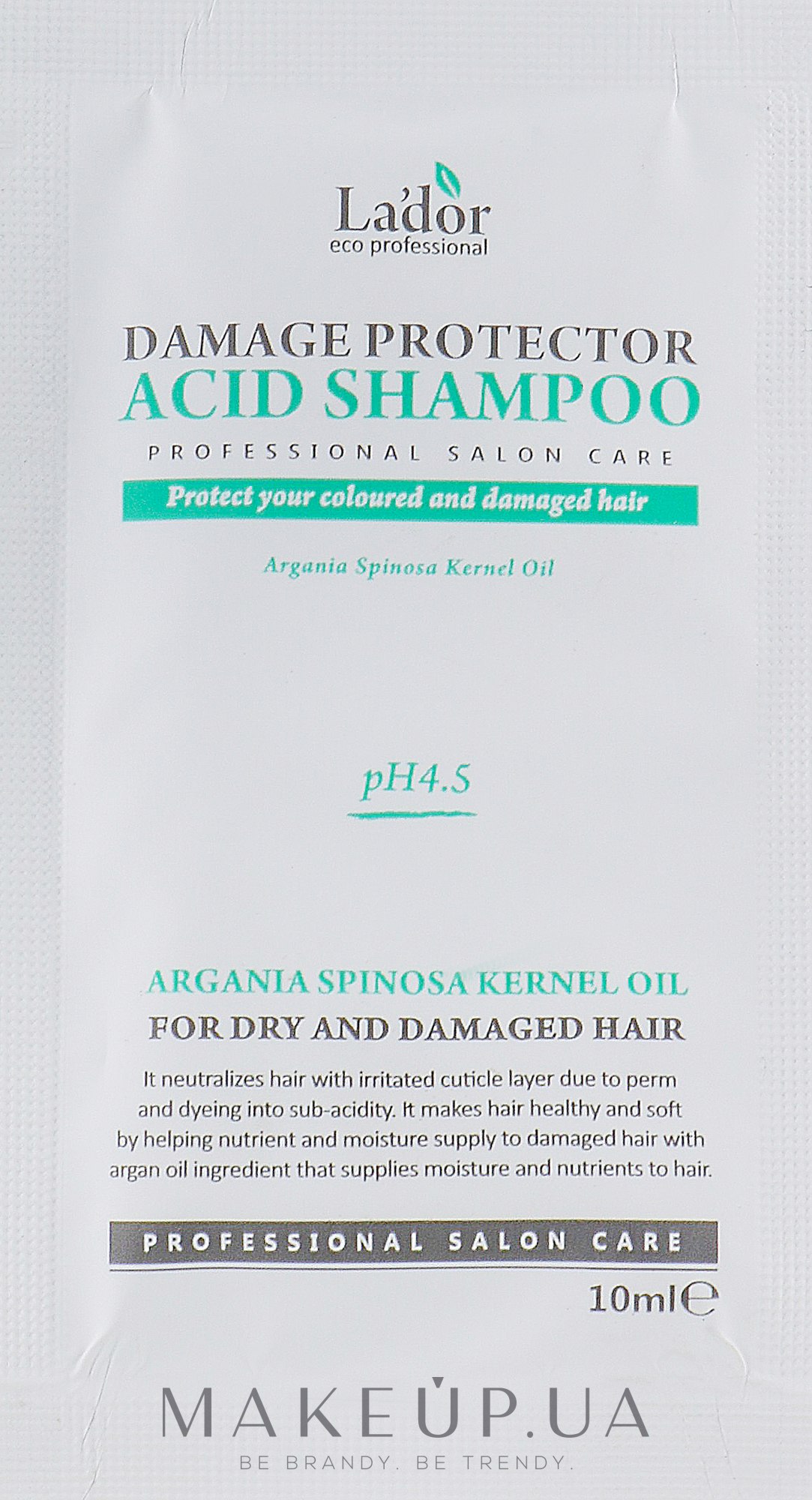 Безлужний шампунь для пошкодженого волосся - La'dor Damage Protector Acid Shampoo (пробник) — фото 10ml