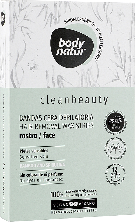 Восковые полоски для депиляции лица - Body Natur Wax Strips for Face Sensitive Skin Bamboo And Spirulina