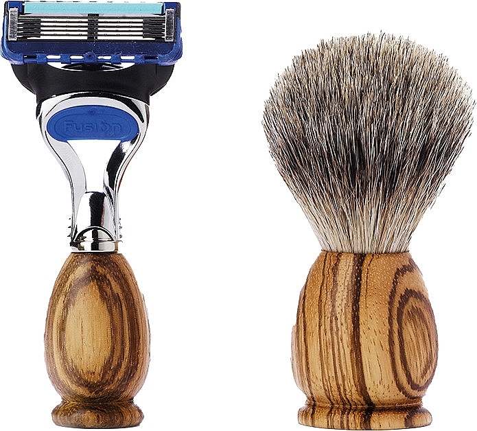 Набір для гоління - Acca Kappa Shaving Set In Zebra Wood Travel Size (razor/1pc + brush/1pc) — фото N1