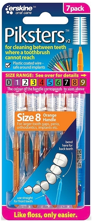 Міжзубні йоржики 8, помаранчеві, 7 шт. - Piksters Interdental Brushes Orange Size 8 — фото N1