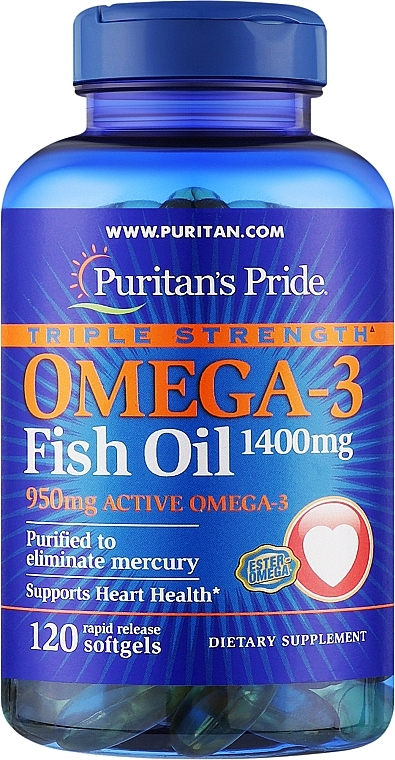 Омега-3, у гелевих капсулах - Puritan's Pride Triple Strength Omega-3 Fish Oil 1400mg — фото N2