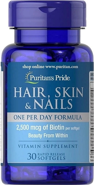 Харчова добавка "Волосся, шкіра, нігті" - Puritan's Pride Hair Skin Nails (One perday formula) 2500 mcg of Biotin — фото N2
