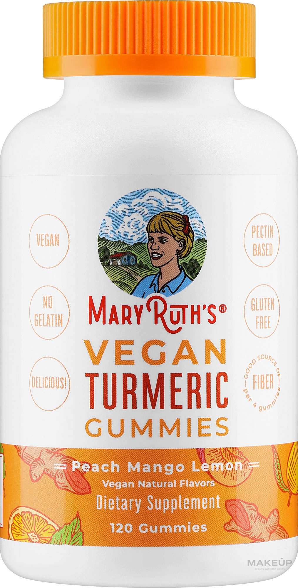 Жувальні вітаміни з куркумою - MaryRuth Organics Vegan Turmeric Gummies, Peach Mango Lemon — фото 120шт