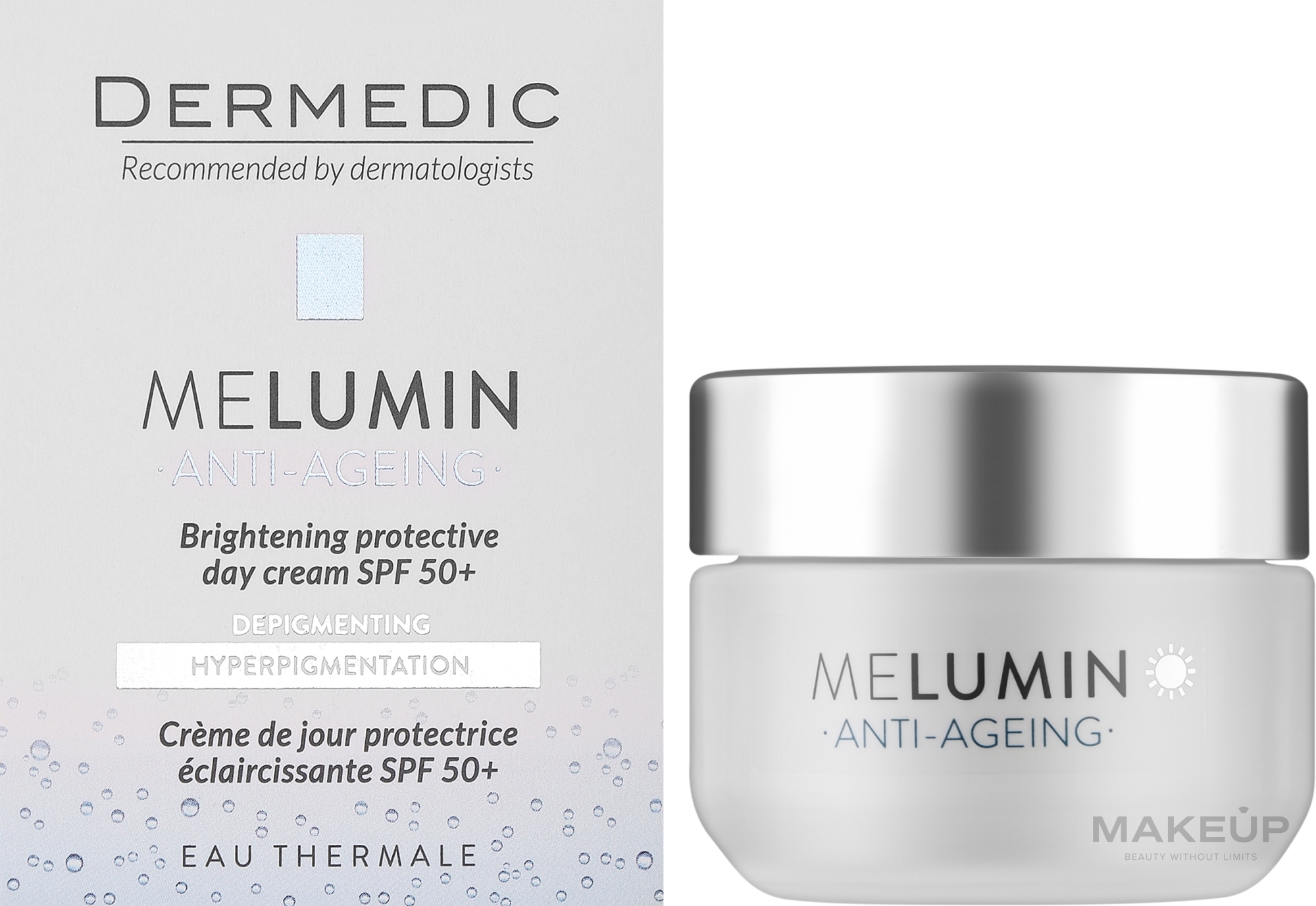 Денний захисний освітлюючий крем SPF50+ для щоденного догляду за шкірою з видимими змінами кольору та ознаками старіння - Dermedic Melumin Anti-Ageing Day Cream SPF 50+ — фото 50ml