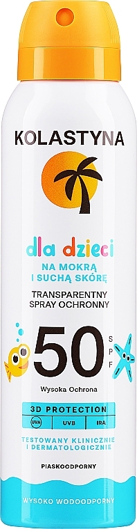 Прозрачный солнцезащитный спрей для детей, для нанесения на сухую и влажную кожу, SPF 50 - Kolastyna — фото N1