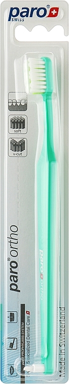 Зубна щітка ортодонтична з монопучковою насадкою, м'яка, зелена- Paro Swiss Ortho Brush — фото N1