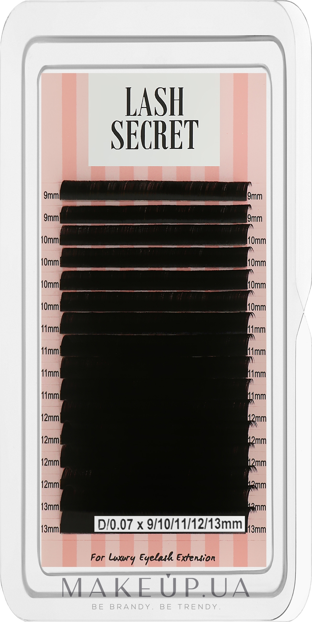 Накладные ресницы, черные, 16 линий (mix, 0,07, D, 9-13) - Lash Secret — фото 1уп