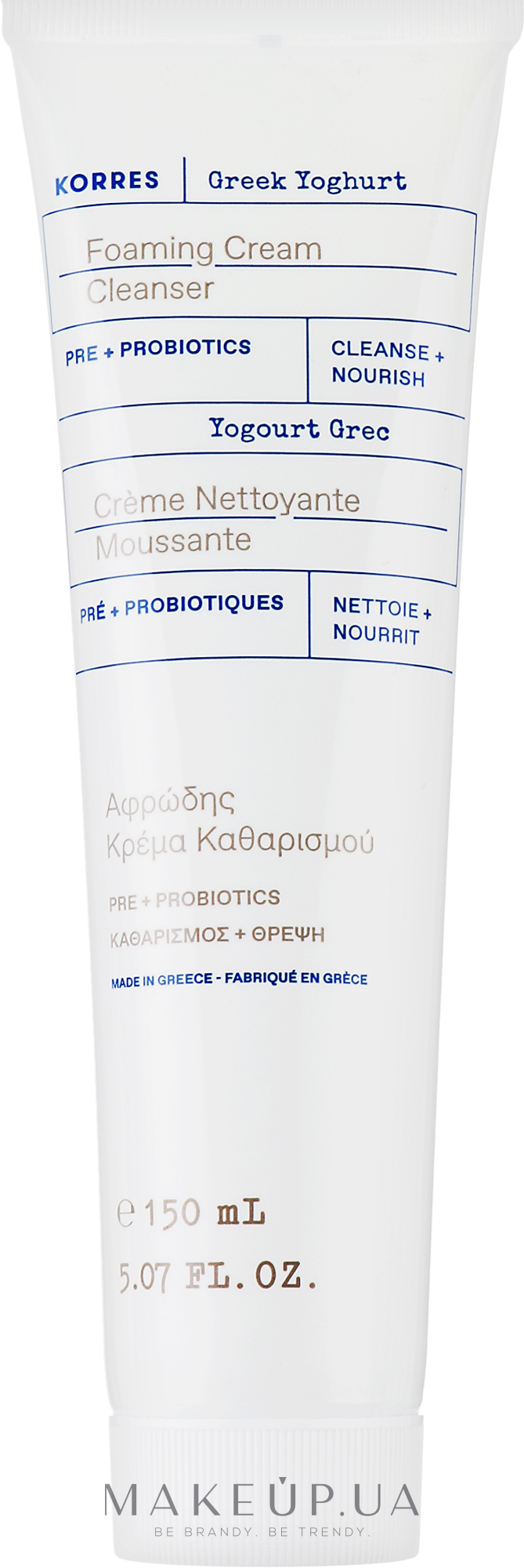 Крем-пінка для вмивання з пробіотиками - Korres Greek Yoghurt Foaming Cream Cleanser Pre+ Probiotics — фото 150ml