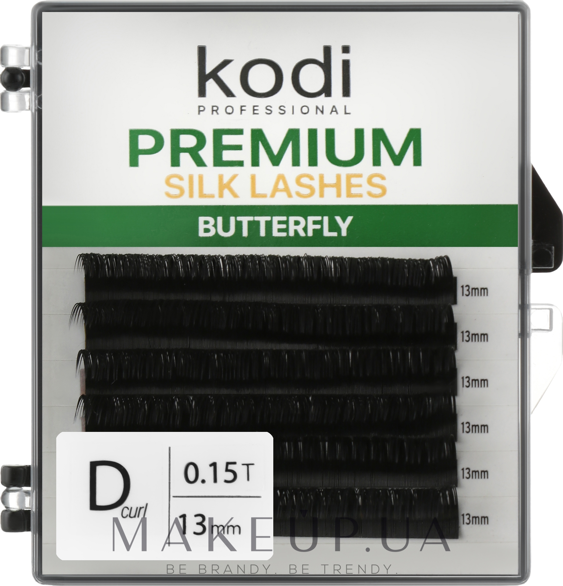 Накладні вії Butterfly Green D 0.15 (6 рядів: 13 мм) - Kodi Professional — фото 1уп