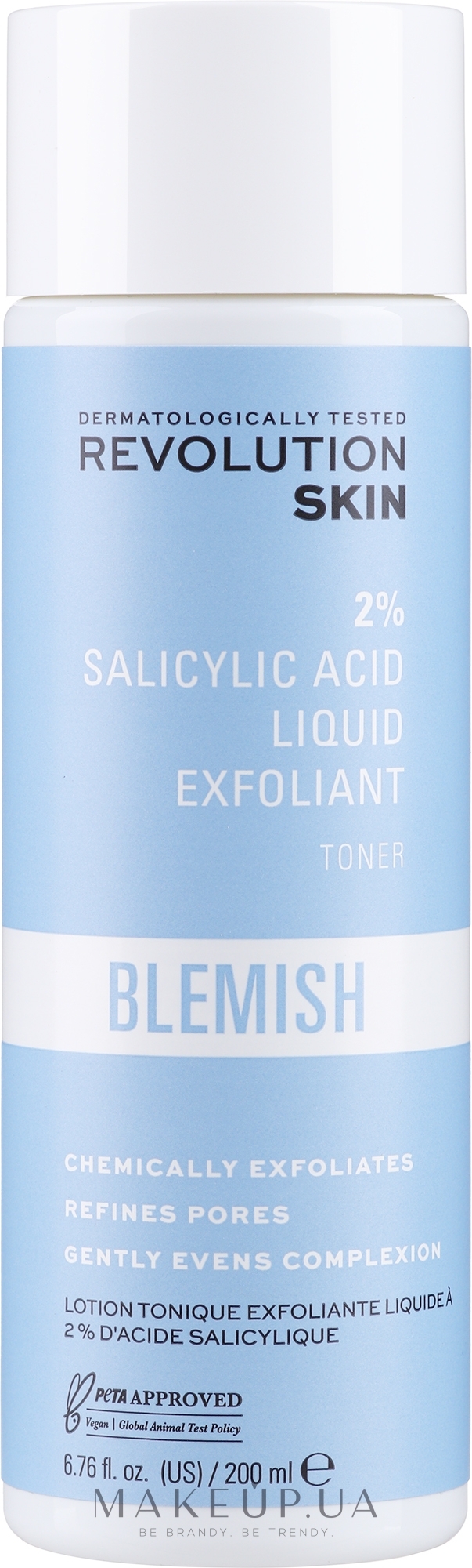 Тонік із саліциловою кислотою для обличчя, 2% - Revolution Skincare 2% Salicylic Acid BHA Anti Blemish Liquid Exfoliant Toner — фото 200ml