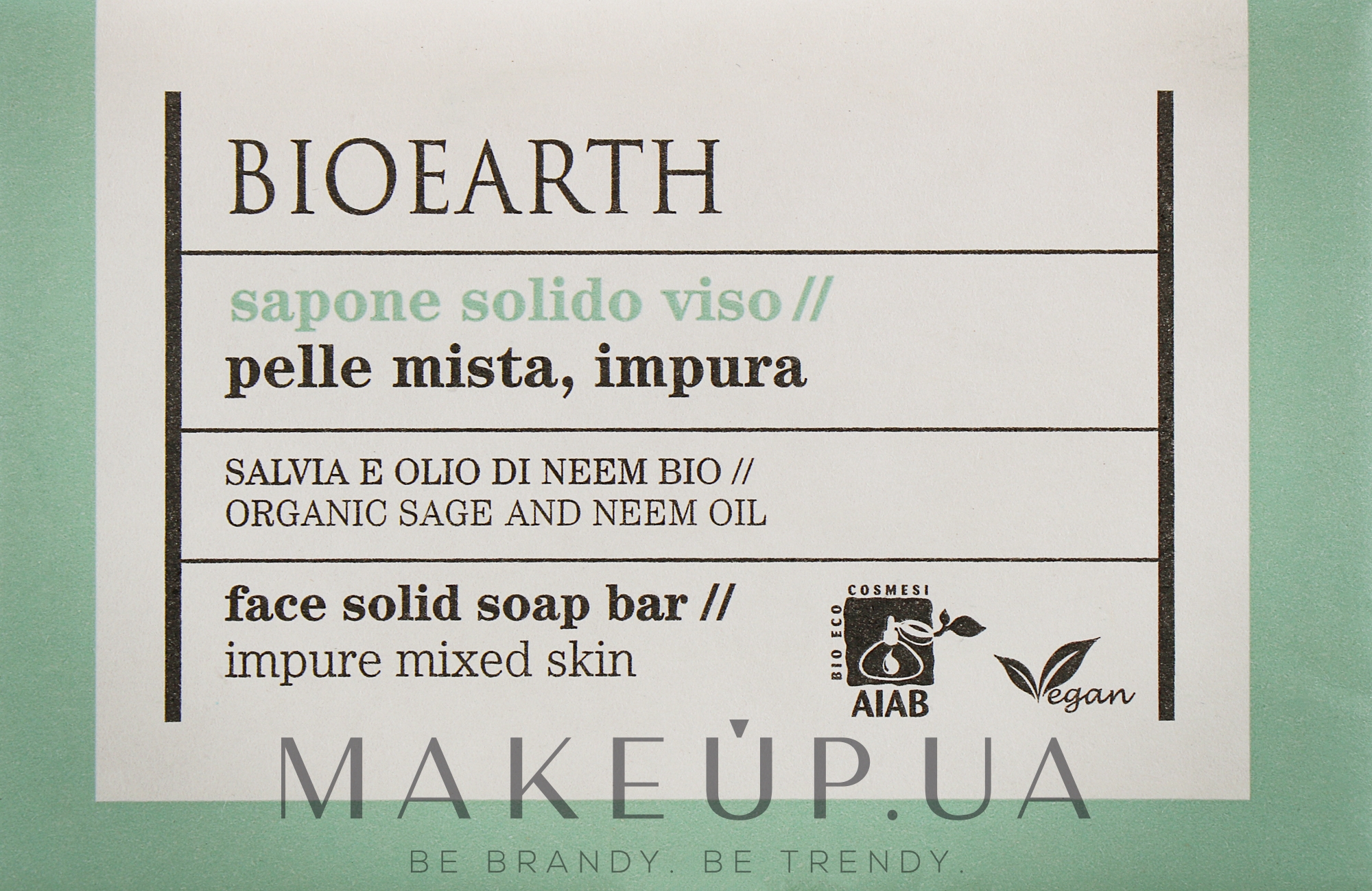 Мило для рук і тіла "Шавлія й нім" - Bioearth Sage & Neem Face Solid Soap Bar — фото 150g
