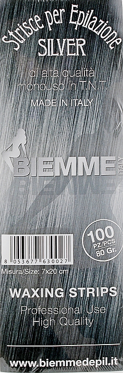 Папір для депіляції нарізний, в упаковці, 100 шт. - Biemme Silver Waxing Strips — фото N1