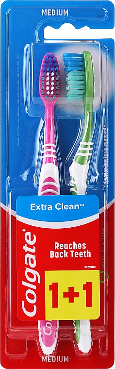 Зубна щітка середньої жорсткості "Extra Clean", рожева + зелена - Colgate Extra Clean Medium — фото N1