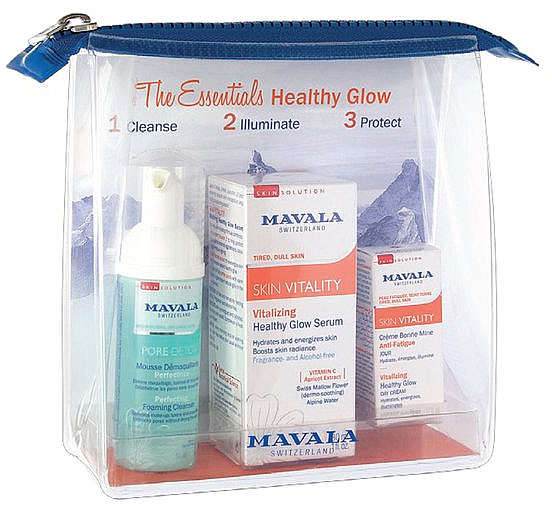 Набір - Mavala The Essentials Healthy Glow (foam/50ml + ser/30ml + cr/5ml + bag/1pc) — фото N1