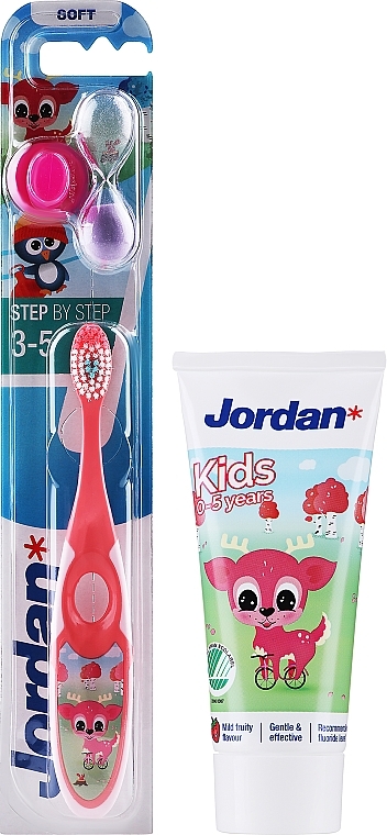 Набір з оленям, рожева щітка - Jordan (toothbrush/1pc + toothpaste/50ml) — фото N2