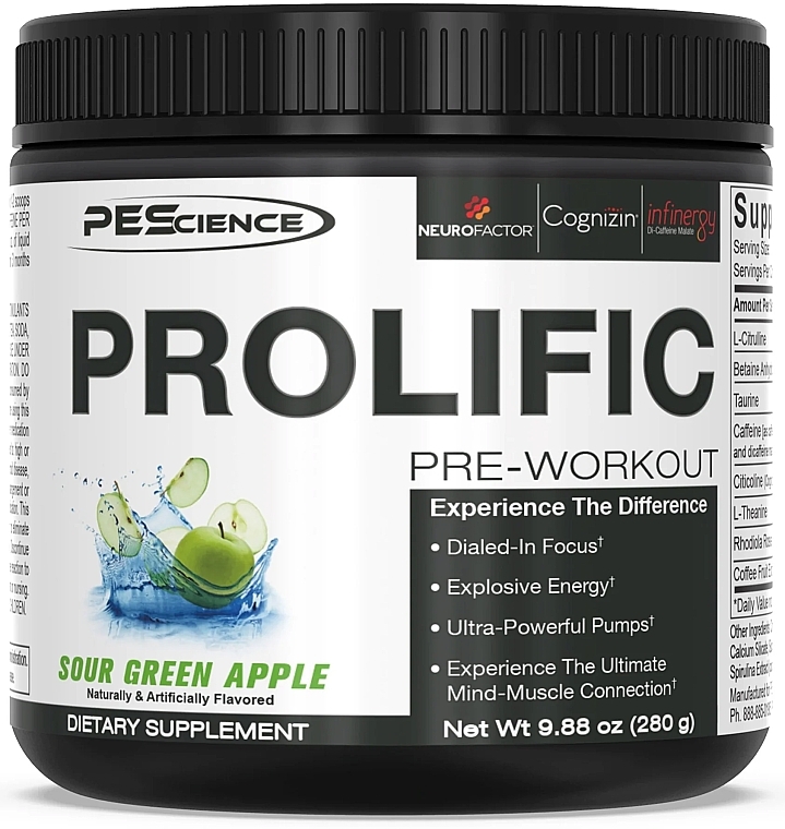 Предтренировочный комплекс "Зеленое яблоко" - PEScience Prolific Pre-Workout Sour Green Apple — фото N1