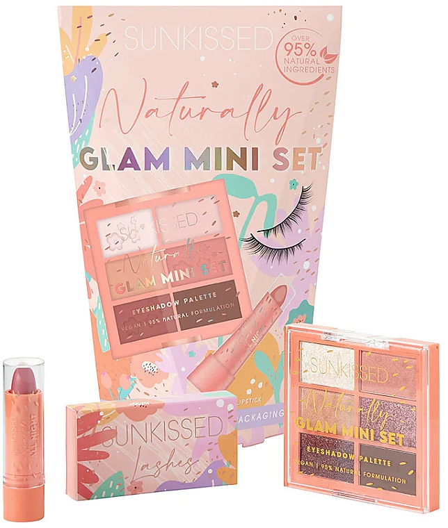 Набір - Sunkissed Naturally Glam Mini Gift Set (eyesh/8,4g + lipstic/3,3g + lashes/2pc + adhesive/1g) — фото N1