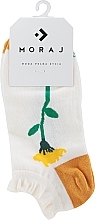Парфумерія, косметика Бавовняні жіночі шкарпетки з квітковим візерунком, біло-помаранчеві - Moraj