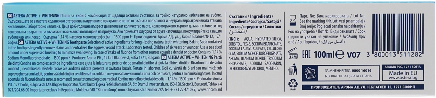 Зубна паста відбілювальна  - Astera Active+ Whitening Winter Mint — фото N3