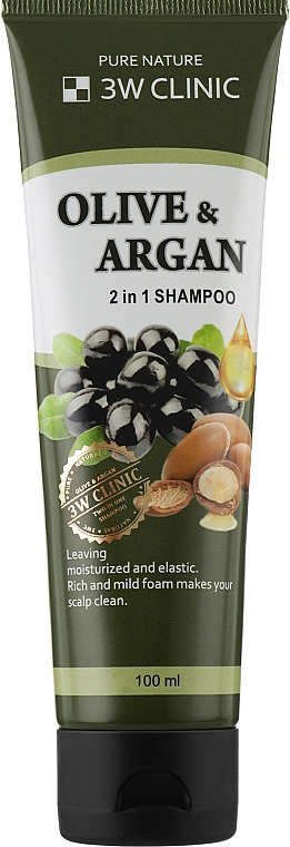 Шампунь для пошкодженого волосся з арганієвою олією та олією оливи - 3W Clinic Plive & Argan 2 In 1 Shampoo — фото N1