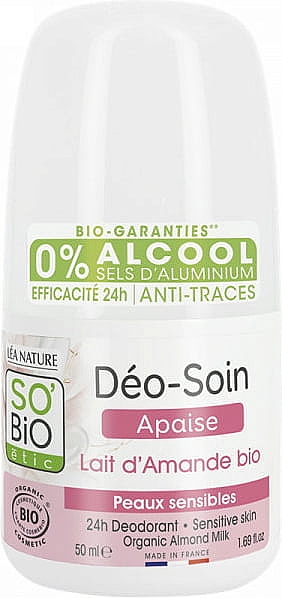 Дезодорант кульковий з мигдальною олією - So'Bio Etic Organic Almond Milk Deodorant Roll-On — фото N1