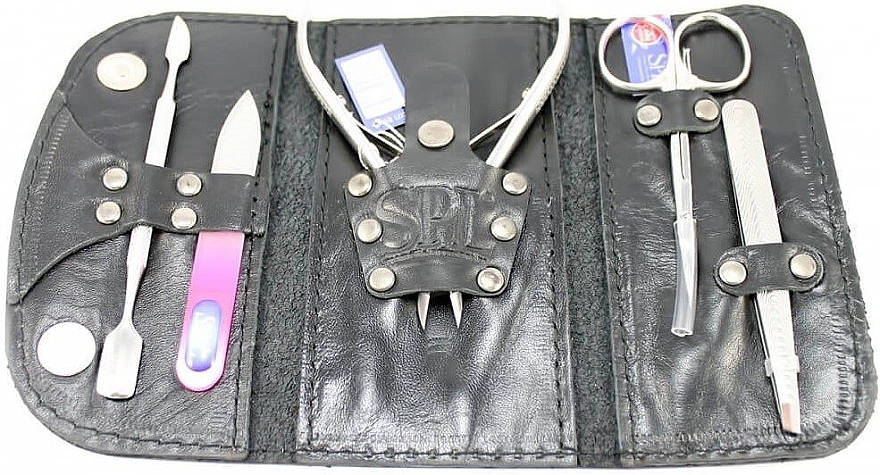 Маникюрный набор 77503BL, 5 предметов, черная кожа с красной полосой - SPL Manicure Set — фото N2